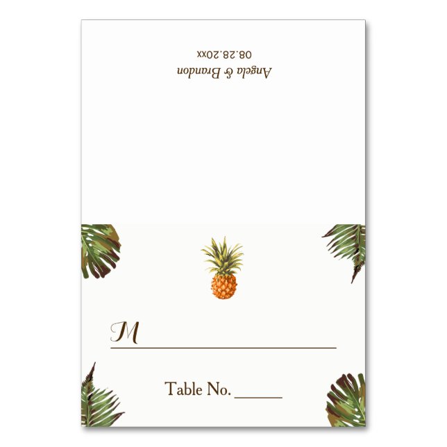 Tarjeta De Mesa Hojas tropicales Boda de piña Escort (Anverso)