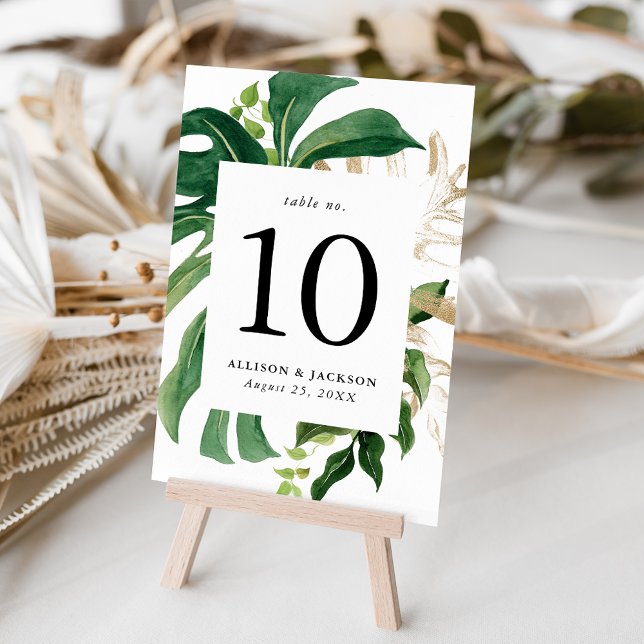 Tarjeta De Mesa Hojas Tropicales Modernas Doradas Personalizadas (Subido por el creador)