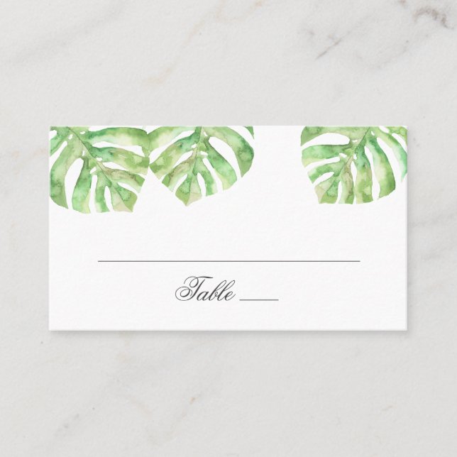 Tarjeta De Mesa Hojas verdes exóticas. Boda tropical de verano (Anverso)