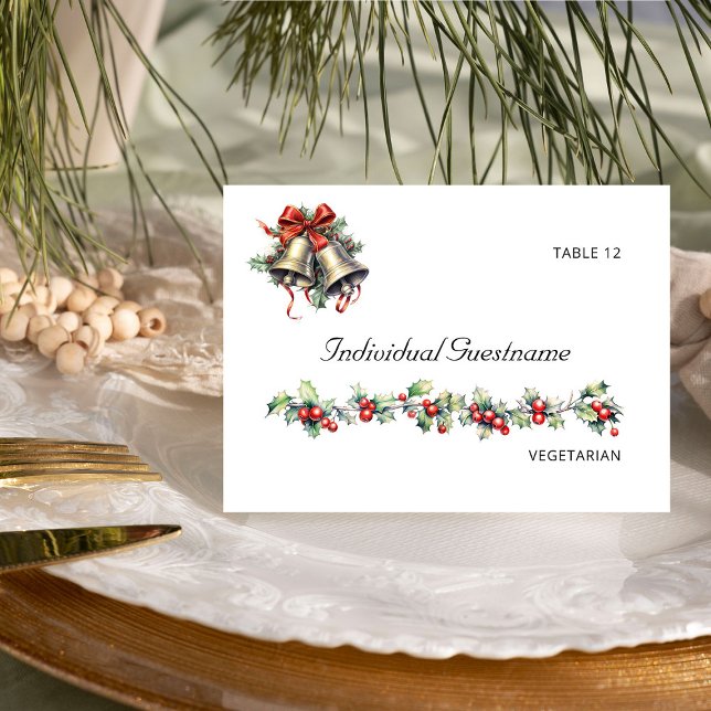 Tarjeta De Mesa Holly Bells Winter Wedter Guest Name Place Card (Guest Name Place Card from the Holly Bells Wedding Collection by Darling and May)
