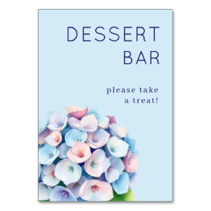 Tarjeta De Mesa Hortensia Floral Azul Suave