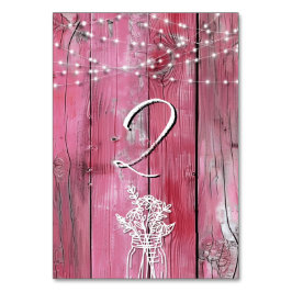 Tarjeta De Mesa Hot Pink Rustic Wood String Lights Mason Jar