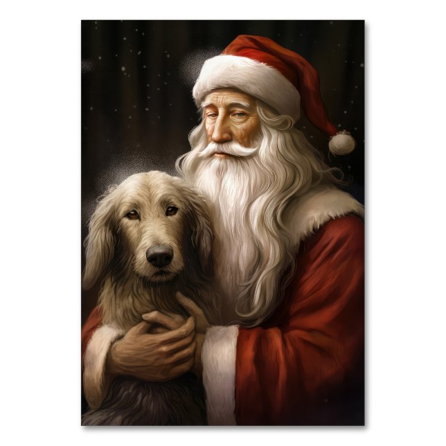 Tarjeta De Mesa Hound afgano con Navidades festivos de Santa Claus (Anverso)