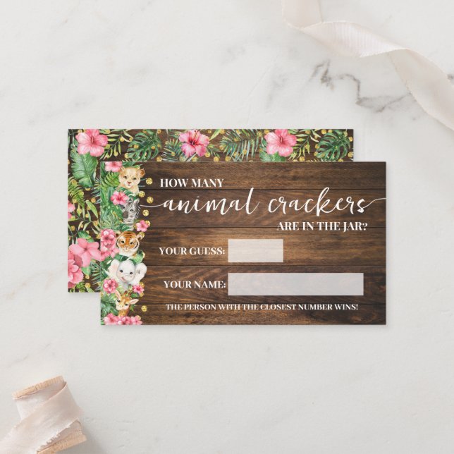 Tarjeta De Mesa How Many Animal Crackers Pink Safari Game Card (Anverso/Reverso In Situ)