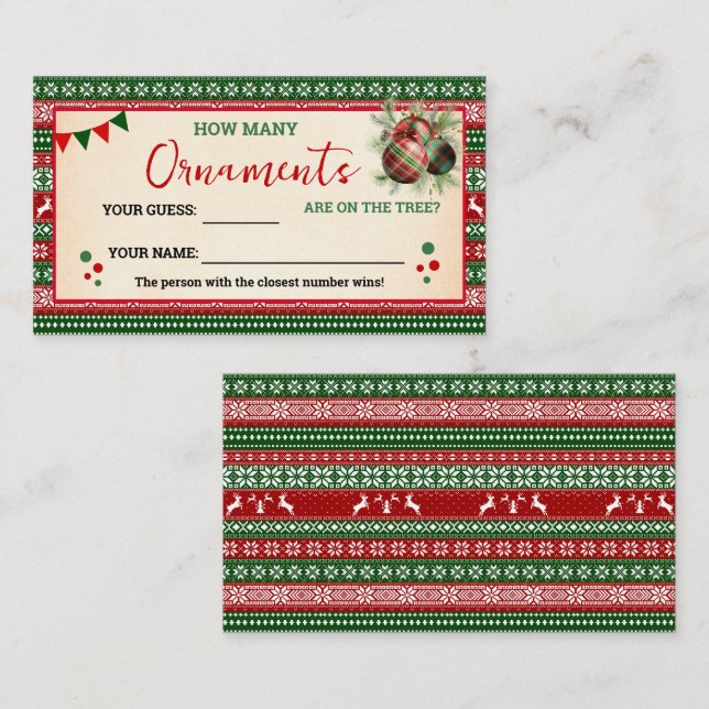 Tarjeta De Mesa How Many Ornaments Game Ugly Sweater Card (Anverso / Reverso)