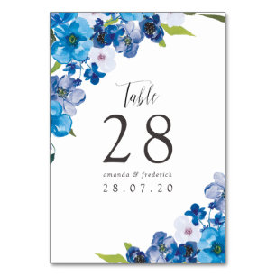 Tarjeta De Mesa Hues del Boda Floral Azul