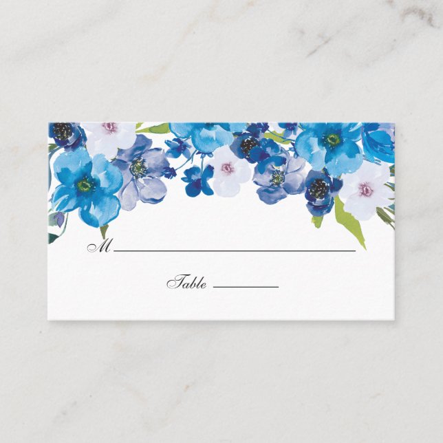 Tarjeta De Mesa Hues del Boda Floral Azul (Anverso)