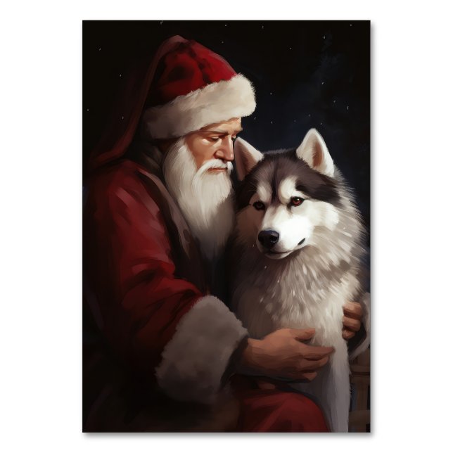 Tarjeta De Mesa Husky Siberiano Con Navidades festivos de Santa Cl (Anverso)