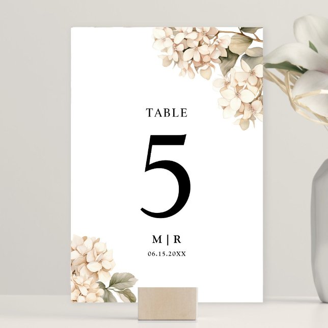 Tarjeta De Mesa Hydrangea Elegante Boda Floral Blanco (Subido por el creador)