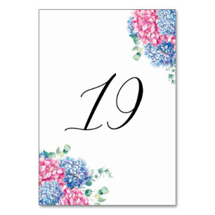 Tarjeta De Mesa Hydrangeas Rosa y Azul Acuarela Mesa 19