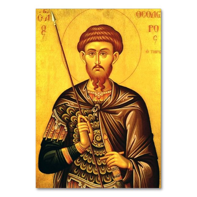 Tarjeta De Mesa icono ortodoxo de San Teodoro Tiron (Anverso)