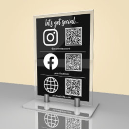 Tarjeta De Mesa Icono triple y código QR Rótulo de medios sociales