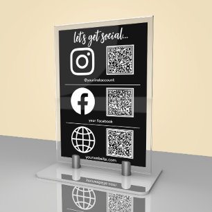 Tarjeta De Mesa Icono triple y código QR Rótulo de medios sociales