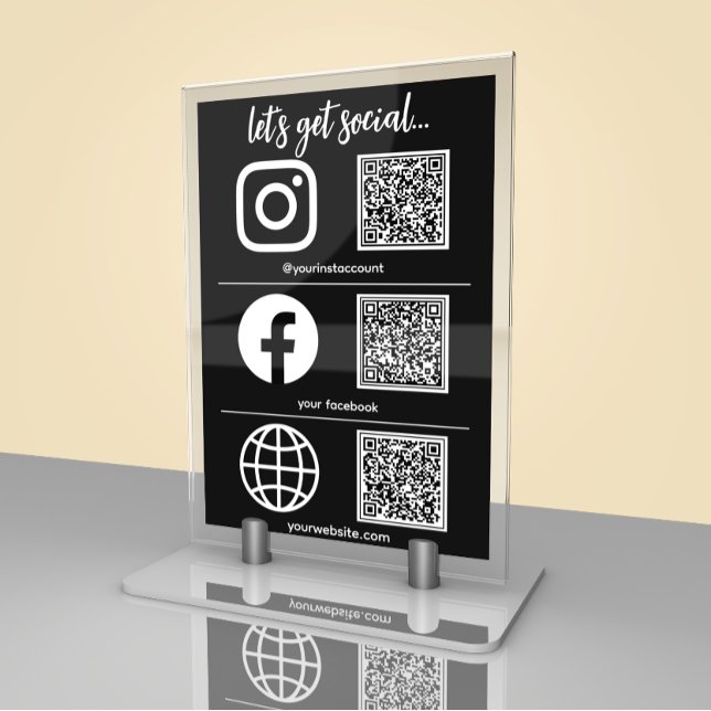 Tarjeta De Mesa Icono triple y código QR Rótulo de medios sociales (Subido por el creador)