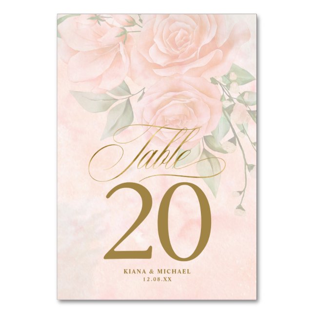 Tarjeta De Mesa ID828 del Boda de Rosas Rubor blandos (Anverso)