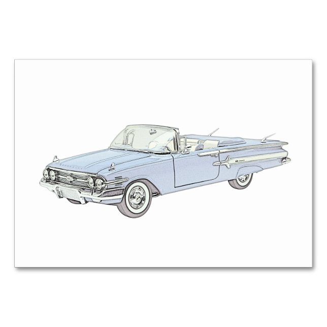 Tarjeta De Mesa Ilustracion convertible Chevy Impala 1960 (Anverso)