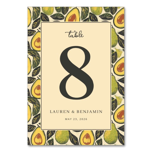 Tarjeta De Mesa Ilustración de Aguacate Beige Alegre (Anverso)