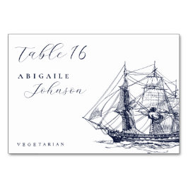 Tarjeta De Mesa Ilustración de barco náutico elegante escritura de