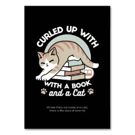 Tarjeta De Mesa Ilustracion de Gato de Amante de Libros - Curva y
