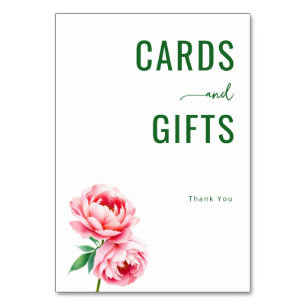 Tarjeta De Mesa Ilustración de peonía floral verde elegante