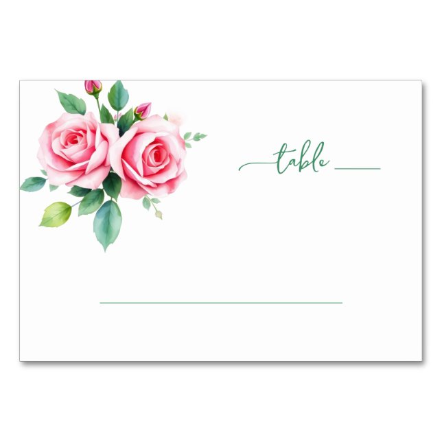 Tarjeta De Mesa Ilustración Digital Floral Rosa Romántica (Anverso)