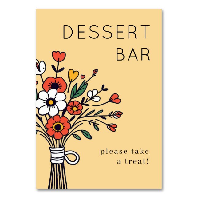 Tarjeta De Mesa Ilustración floral beige alegre (Anverso)