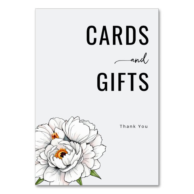 Tarjeta De Mesa Ilustración floral blanca agradecida (Anverso)