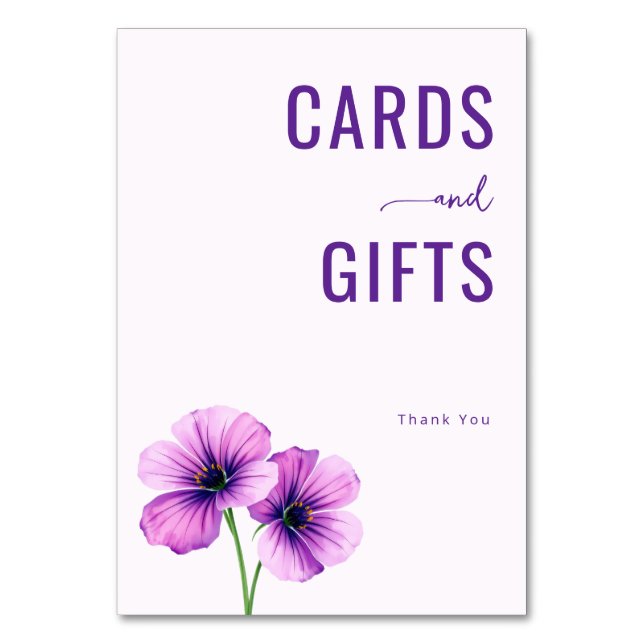 Tarjeta De Mesa Ilustración floral morada agradecida (Anverso)