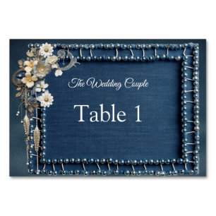 Tarjeta De Mesa Impresión de denim azul 3D a la moda con joyas dis