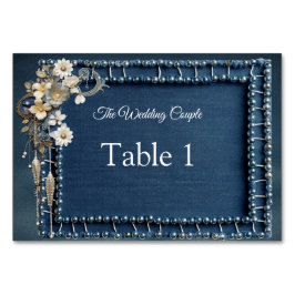 Tarjeta De Mesa Impresión de denim azul 3D a la moda con joyas dis