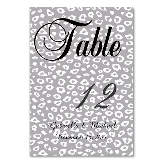 Tarjeta De Mesa Impresión de leopardo gris y blanco (Anverso)