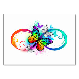 Tarjeta De Mesa Infinidad brillante con la mariposa arcoiris