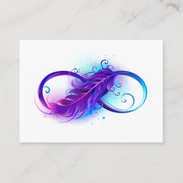 Tarjeta De Mesa Infinito con plumas púrpura (Anverso)