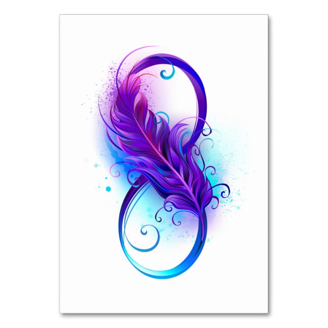 Tarjeta De Mesa Infinito con plumas púrpura (Anverso)