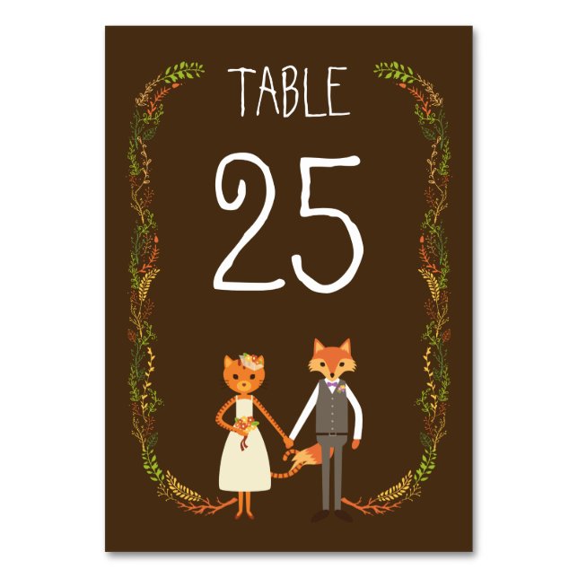 Tarjeta De Mesa Información caprichosa de Woodland Cat & Fox Boda (Reverso)