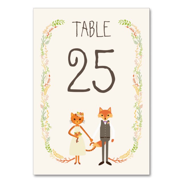 Tarjeta De Mesa Información caprichosa de Woodland Cat & Fox Boda (Anverso)