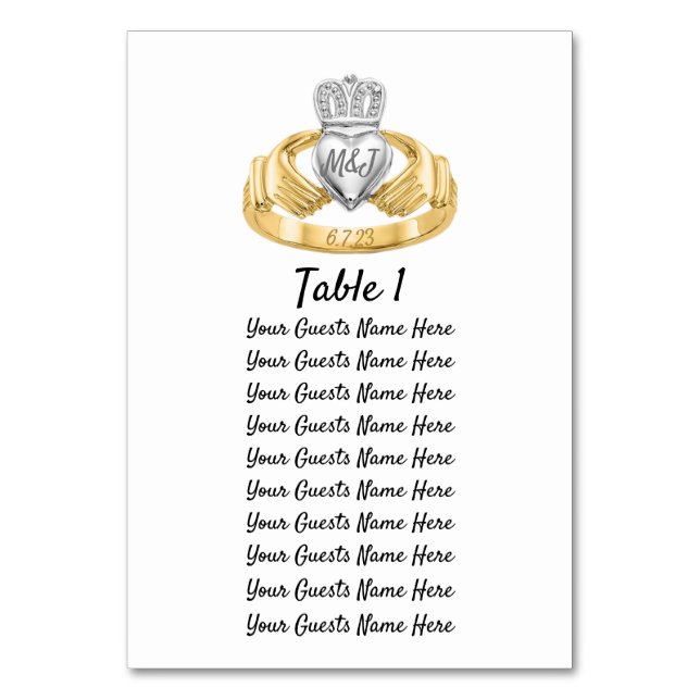Tarjeta De Mesa Iniciales y fecha del plan de tabla de Bodas de an (Anverso)