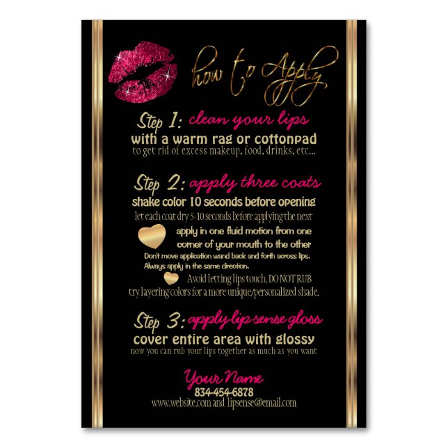 Tarjeta De Mesa Instrucciones, consejos y trucos del Purpurina ros (Anverso)