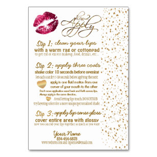 Tarjeta De Mesa Instrucciones para el Lip de Confetti de Oro y Ros