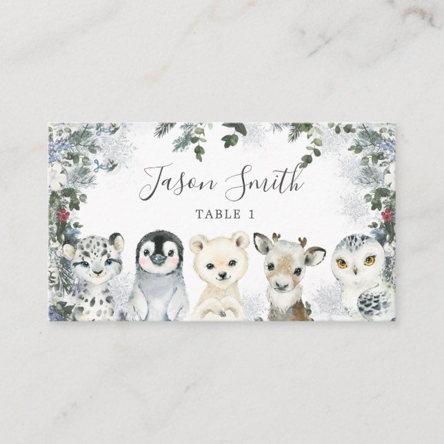 Tarjeta De Mesa Invierno de los Animales del Ártico Terranova Prim (Anverso)