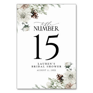 Tarjeta De Mesa Invierno Evergreen Elegant Bridal Shower Recepción
