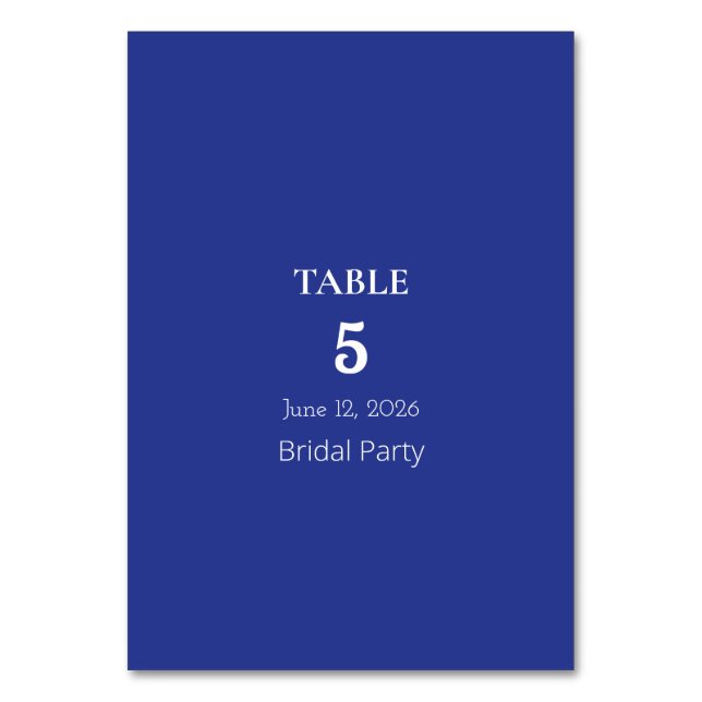 Tarjeta De Mesa Invitación a la boda mínima en azul profundo (Anverso)