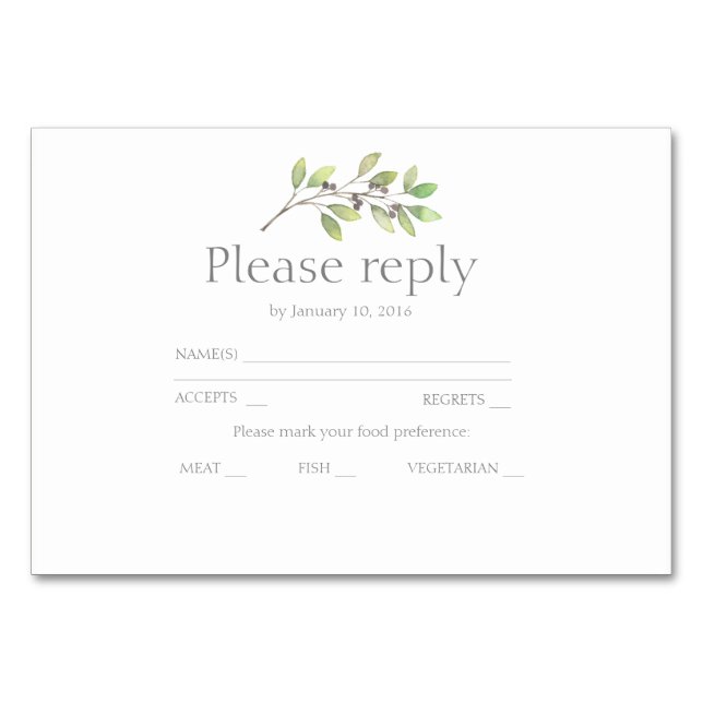 Tarjeta De Mesa Invitación a la boda rsvp de hojas verdes (Anverso)