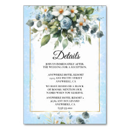 Tarjeta De Mesa Invitación de Acuarela Rústica Floral Elegante Azu