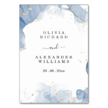 Invitación de boda elegante azul y dorado minimali