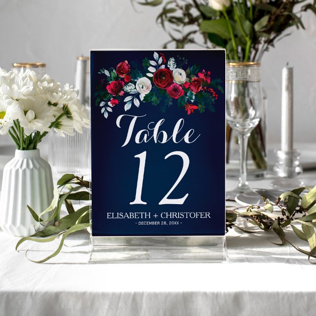 Tarjeta De Mesa Invitado boda burgundy de la marina invernal flora (Subido por el creador)