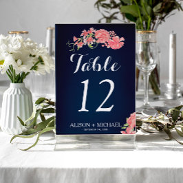 Tarjeta De Mesa Invitado boda de guiones de color azul de la marin