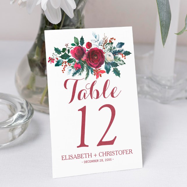 Tarjeta De Mesa Invitado boda de ramo rojo invierno florido (Subido por el creador)