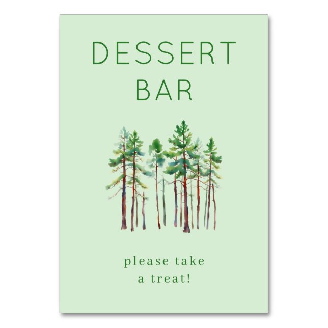 Tarjeta De Mesa Invitando pinos de acuarela verde (Anverso)