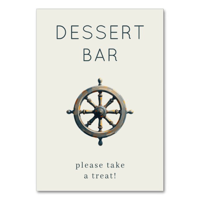 Tarjeta De Mesa Invitando Rueda del Timón Náutico Gris (Anverso)